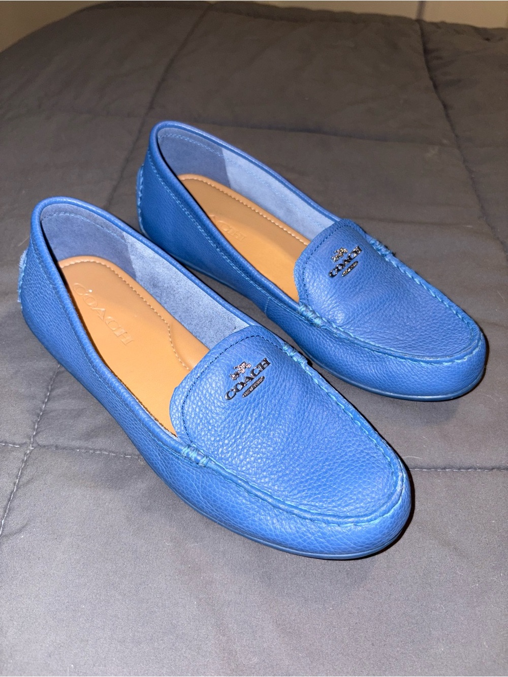 COACH Blue Marley Driver Loafers Pebbled Leather Women’s Shoes